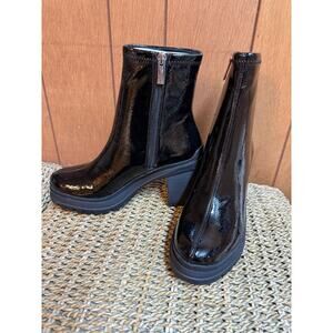 D’amelio Womens 8.5 Black Faux Patent Leather Chunky Chelsea Boots Zipper Grunge